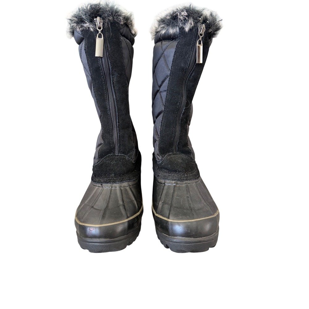 Khombu Womens Black Quilted Faux Fur Trim Winter Snow Boots Size 6M Zip‎ Up